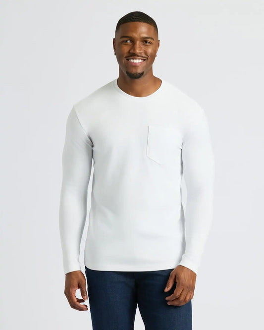 White Tall Heavyweight Long Sleeve Pocket Crew