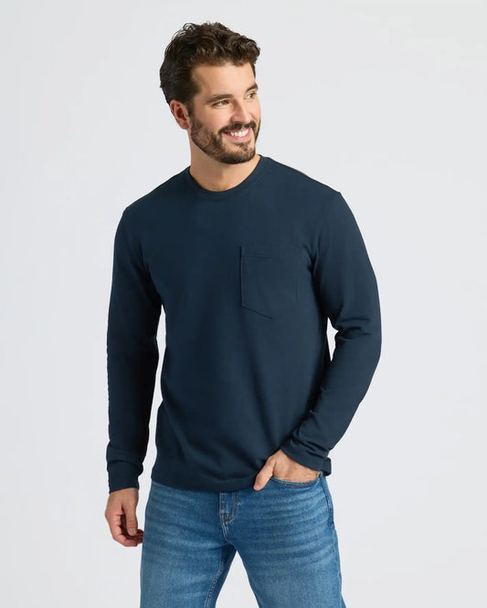 Black & Navy Heavyweight Long Sleeve Pocket Crew 4-Pack