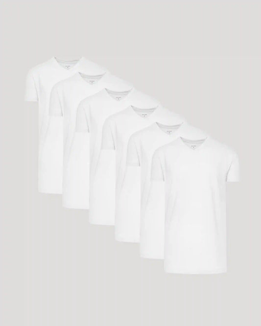 White Short Sleeve Tall Classic V-Neck 6-Pack